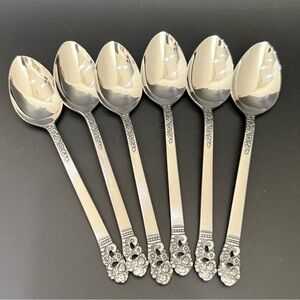 6pcs NATIONAL Stainless Lady Grace Discontinued Pattern Floral Teaspoon Japan